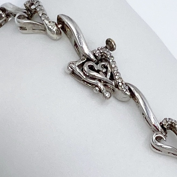 Vintage Heng Ngai Sterling Silver Genuine Diamonds Hearts Link Bracelet - Picture 3 of 10